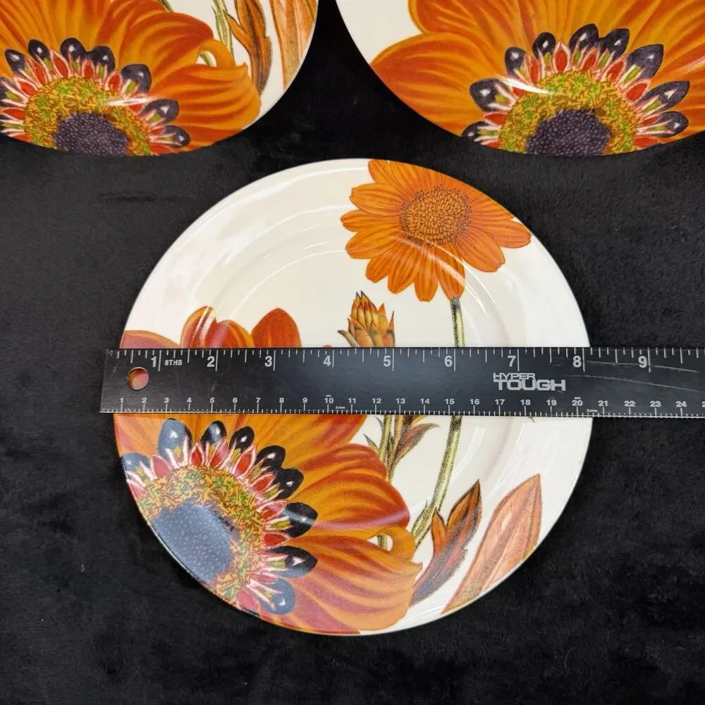 Crate & Barrel Passion Flower Plates Set of 3 Orange Floral 8” Salad Dessert
